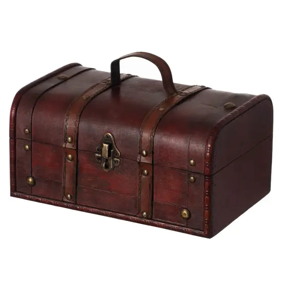 Decorative Vintage Wood Treasure box - Wooden Trunk Chest with Handle {1}