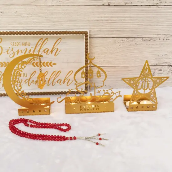 Ramadan Decorations for Home 2025 Eid Mubarak Metal Kareem Signs Islamic Muslim Mosque Arabic Stand Gold Allah Indoor Table Top Centerpiece Decor Gifts {5}