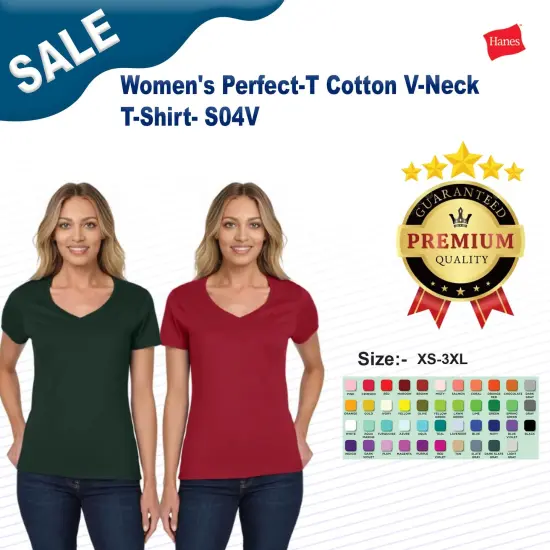 Hanes&reg; Women's Perfect-T Cotton Short Sleeve V-Neck T-Shirt White {3}