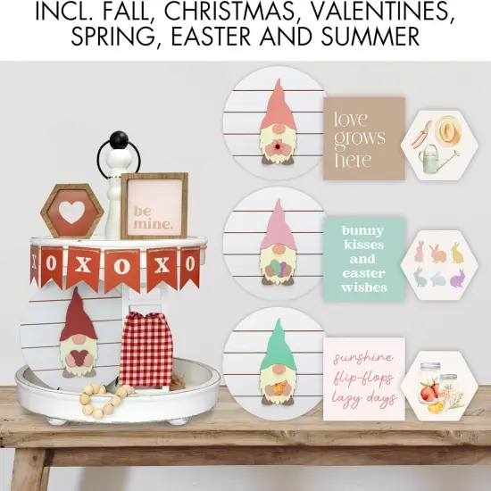 Beautiful Tiered Tray Decor Set for Valentines Day - Interchangeable All Season Decorations Bundle Incl. Easter, Spring & More - Modern Farmhouse Centerpiece for Home & Kitchen Decor {5}