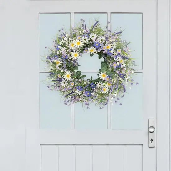 24 Inch Spring Wreaths for Front Door Summer Door Wreath Spring Flower Wreaths Summer Wreath with Daisy Lanvender for Spring Summer Indoors Outdoor Home Decorations {3}