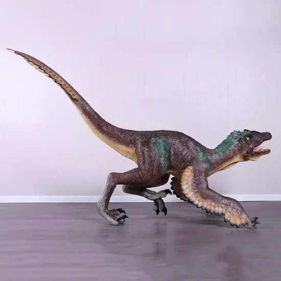 Feathered Velociraptor Dinosaur Life Size Statue {4}
