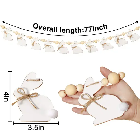 Bunny Chorus Easter Decorations Garlands, Cute Easter Bunny with Wooden Beads Garland, Rustic Easter Banner for Wall Home Indoor Outdoor Spring Decor Supplies {6}