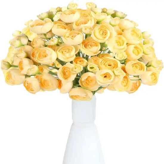 Yellow Artificial Flower Fake Yellow Peonies Silk Mini Ranunculus Flowers Yellow Spring Flowers Bouquet for Centerpieces Arrangements {1}