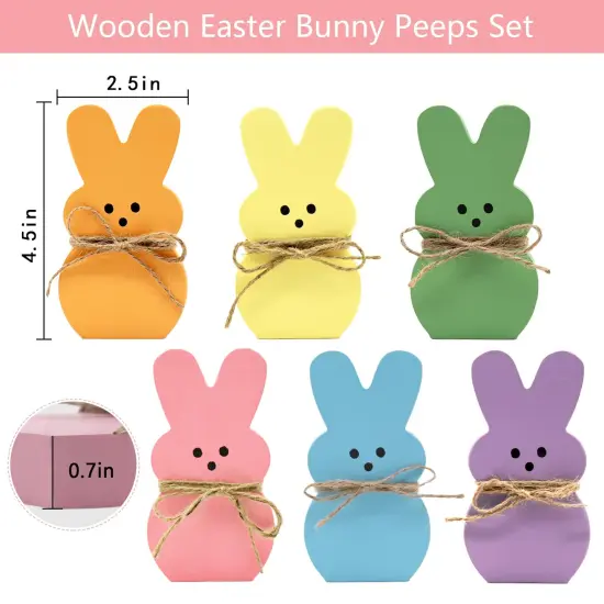 DAZONGE Easter Decorations - 6PCS Wood Bunny Peeps Easter Tiered Tray Decor Signs - Easter Shelf Sitter - Easter Decor for the Home - Spring Wood Decor {4}