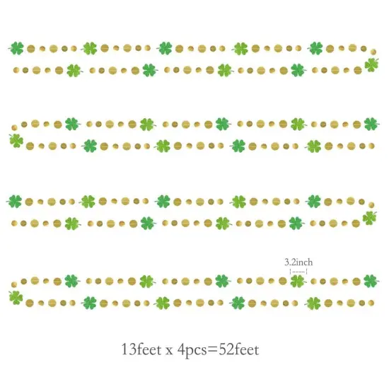 Cheerland Green Shamrock Garland St Patricks Day Decorations - 4 Leaf Clover Glitter St Paddy's Day Garland Hanging Streamers for St. Patrick's Day Irish Party Supplies and Spring Decor - 52Ft {5}