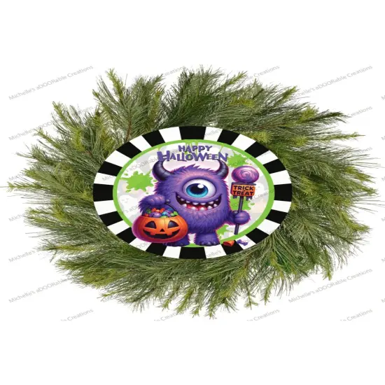 Happy Halloween Purple Monster Sign {3}