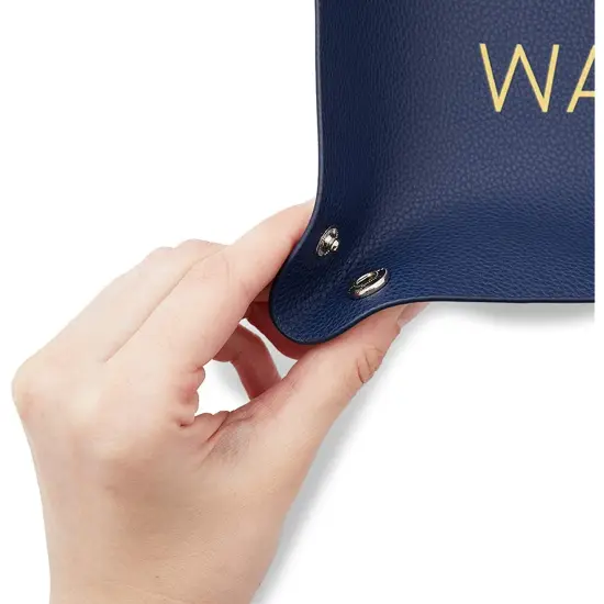 Juvale Leather Catchall Dish, Valet Tray, Phone Wallet Keys Holder, Entryway Basket for Keys, Organizer Tray for Entryway, Nightstand and Desk, Navy Blue, 6.9 x 6.9 x 2.2 in {4}