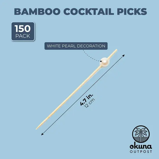 150 Pack White Pearl Toothpicks for Food, Decorative Bamboo Cocktail Picks for Appetizers (4.7 in) Brown {5}