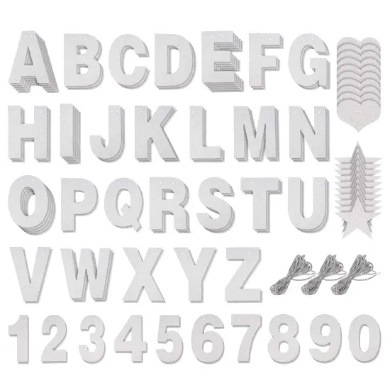 126 Pieces Make Your Own Banner Kit - DIY Banner with Silver Glitter Letters A-Z, Numbers 0-9, Hearts, Stars, and 3 Strings {1}