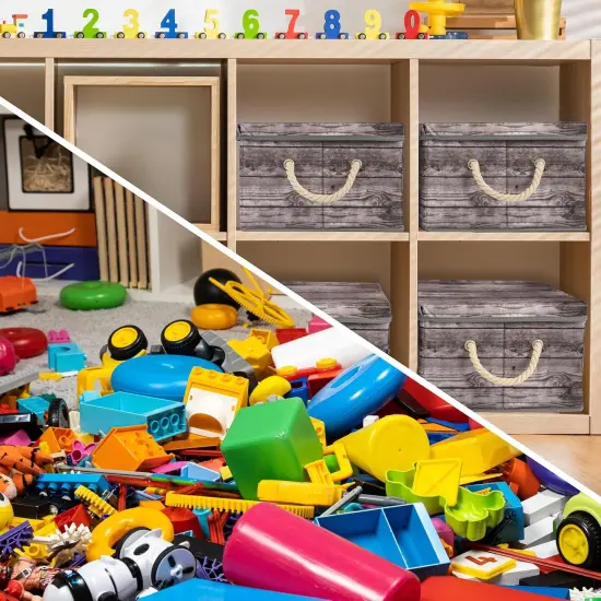 Storage Box Set with Lid, Carry Handles, Foldable Frame, Rustic Wood Grain Print Bins, Great for Toys, Memorabilia, Closet, Office, Bedroom, 2-Pack {2}