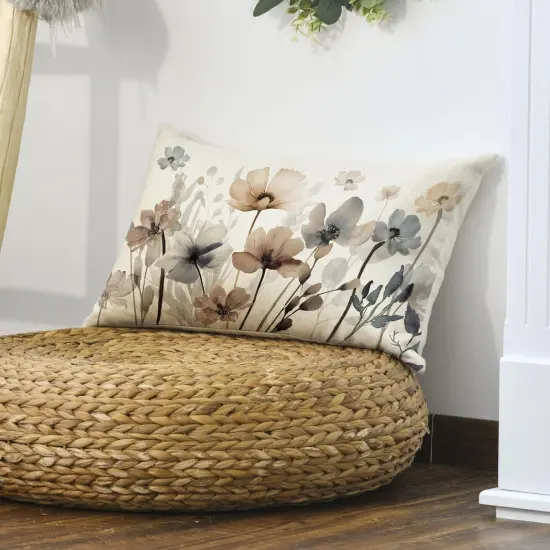 Poppy Flowers Chinoiserie Throw Pillow Cover, 12 x 20 Inch Spring Seasonal Leaves Cushion Case Decoration for Sofa Couch Farmhouse {4}