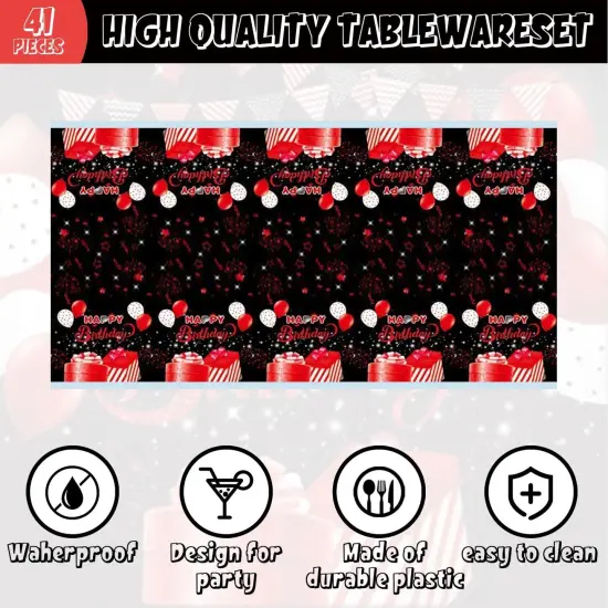 41pcs Black and red Party Supplies ,include 20 Plates, 20 Napkin and 1pcs Tablecloth,Used for Black and red Birthday Party Decoration (AAA) {5}