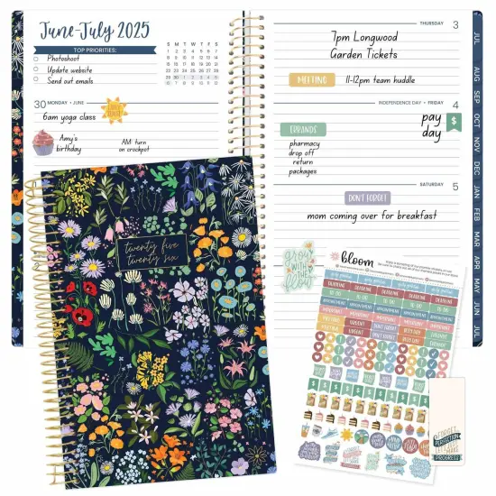 bloom daily planners 2025-26 Academic Planner, Soft Cover, 5.5" x 8.25", Garden Party, Navy {3}
