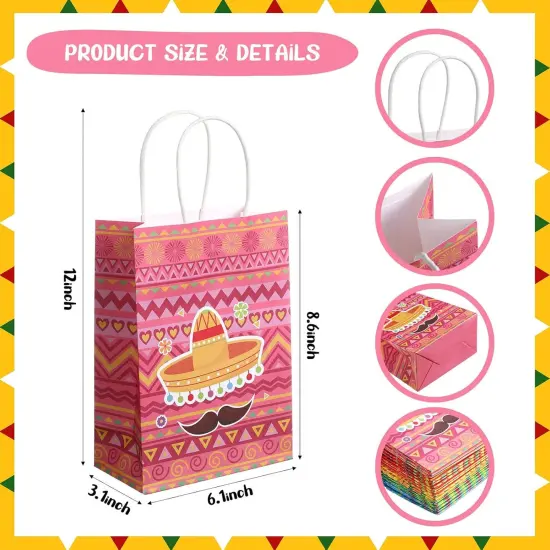 18 Pcs Mexican Fiesta Gift Bags Fiesta Paper Bags Cinco De Mayo Bags Candy Treat Favors Goodie Bags Mexican Themed Fiesta Party Favor Bags Taco Bar Decorations for Mexico Birthday Party Supplies {3}