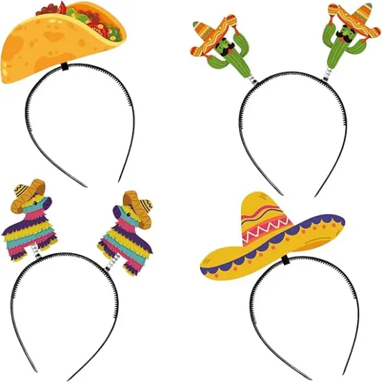 8PCS Cinco De Mayo Fiesta Headband - Mexican Sombrero/Pinata/Cactus/Taco Party Supplies Favors Accessories Decorations {1}