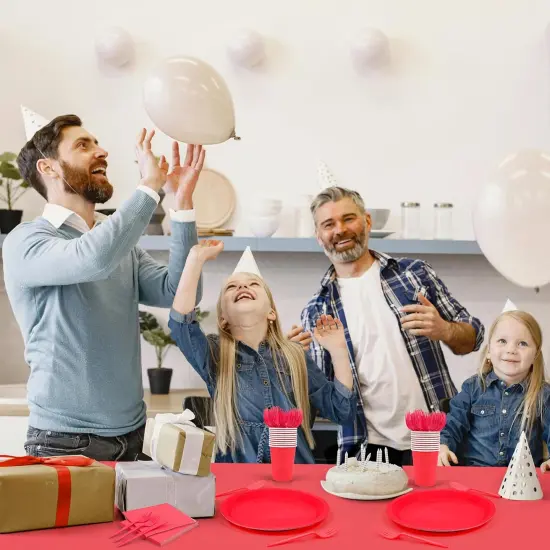 Red Disposable Party Tableware Set - 168pc Premium Paper Plates, Napkins, Forks & Tablecloth for Birthday, Weddings, Celebrations {3}