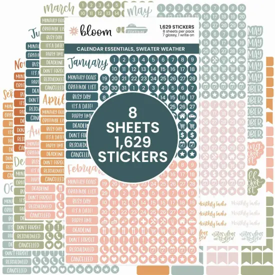 bloom daily planners Planner Sticker Pack, Calendar Essentials, Sweater Weather {2}