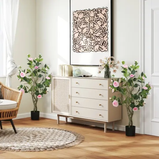 Set of 2 Artificial Camellia Flowers &ndash; Lifelike Faux Blooms for Home Decor {2}