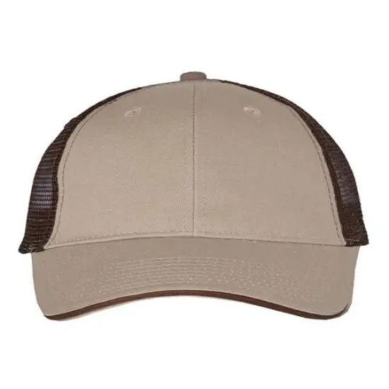 Valucap&reg; Sandwich Trucker Cap Stylish Comfortable Fit Khaki/ Brown {1}