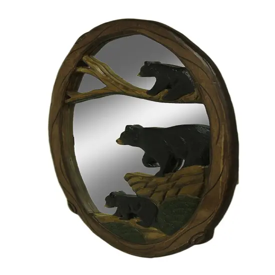 Woodland Black Bear Family Hand Crafted Wooden Wall Mirror 39 in. {3}