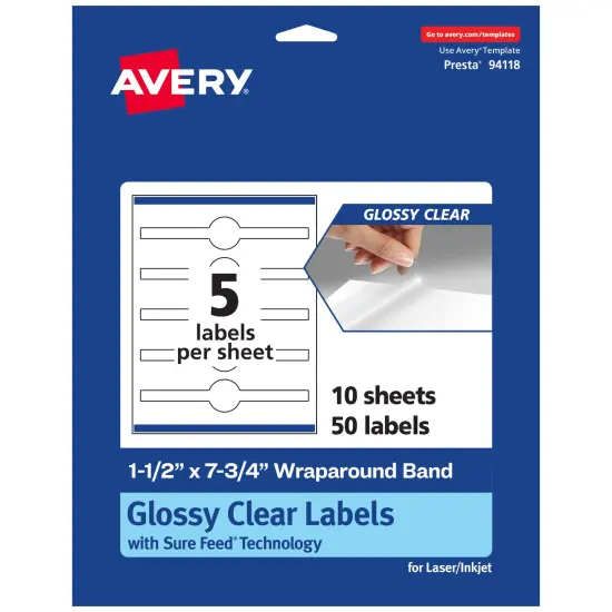 Avery Glossy Clear Wraparound Labels with Sure Feed, 1.5" x 7.75" {1}