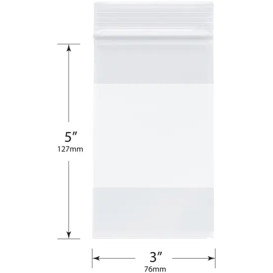 Plymor 3" x 5", 2 Mil with White-Block Zipper Reclosable Plastic Bags {3}