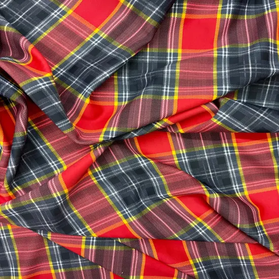 1 Yard Red Tartan Plaid Spandex Fabric Four-Way Stretch Material 58/60 Inches Wide {2}