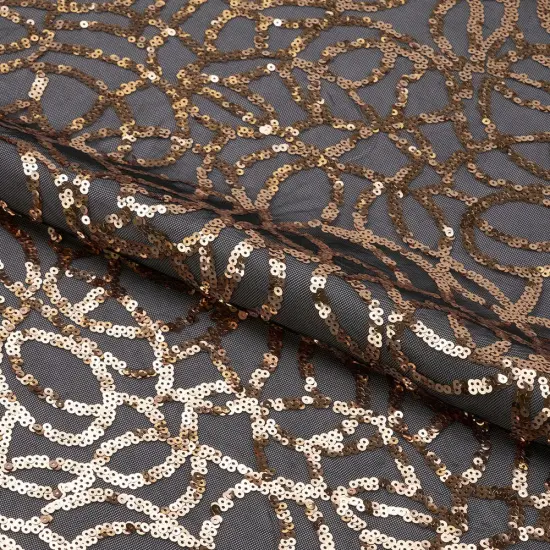 1 Yard Revolve Sequin on Stretch Mesh Fabric 36" L x 54/56" W Black/Rose Gold {1}