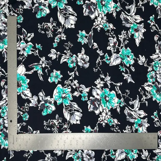 1 Yard Liverpool Knit Floral Print Fabric Textured Stretchy Apparel Material 58"-60" Width Mint {5}