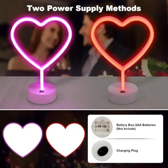 Summer Heart Neon Signs &ndash; 2-Pack Pink LED Heart Lights, Battery or USB Powered Neon Lamp for Bedroom, Party, and Room Decor {2}