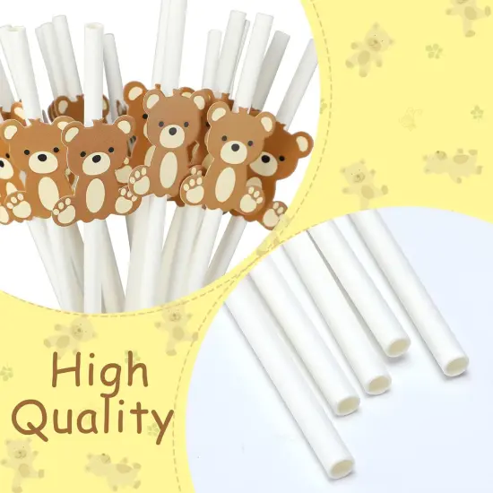 100 Pcs Bear Paper Straws Little Cutie Snowflake Disposable Drinking Paper Straws for Little Cutie Baby Shower Decorations Supplies Birthday Party Decorations, 0.24 x 7.76 Inch(Bear) {2}