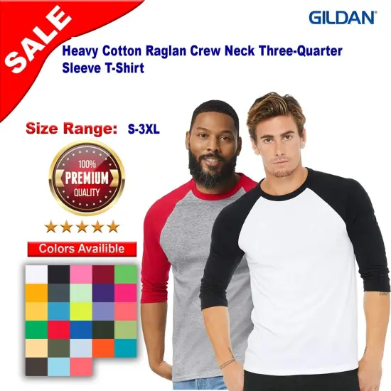 Gildan&reg; Heavy Cotton Raglan Crewneck Three-Quarter Sleeve T-Shirt Sport grey/ navy {2}
