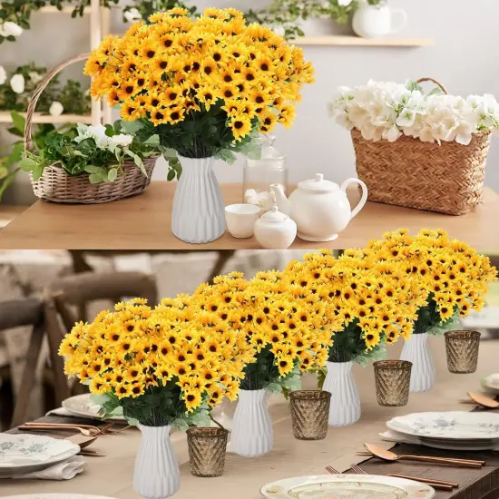 Summer Floral Arrangement - 24 Bundles Artificial Sunflowers with 22 Small Daisies, Faux Silk Flowers for Home, DIY, Table Centerpieces, and Wedding Decor {5}