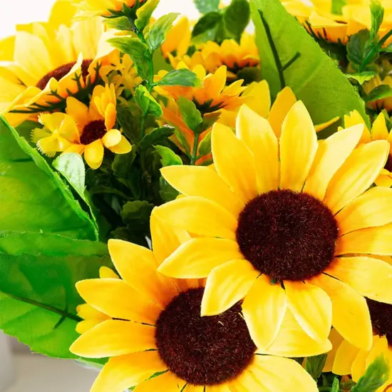 Summer Sunflowers &ndash; 6 Pack 12" Artificial Silk Flowers with Stems, 13 Heads & 27 Leaves for Indoor & Outdoor Decor Floral Arrangements {3}