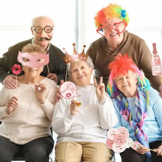 70th Birthday Party Photo Booth Props and Signs, Rose Gold 70 Birthday Party Selfie Props Kit with Sticks for Women {5}