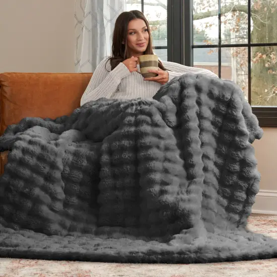Ultra Fine Faux Fur Throw Blanket Lava Smoke 50X70 Inches {2}