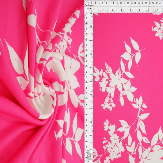 1 Yard Pink Hot DTY Floral Print Fabric Stretch Knit Lightweight Polyester Spandex 58/60 Inch Wide {3}