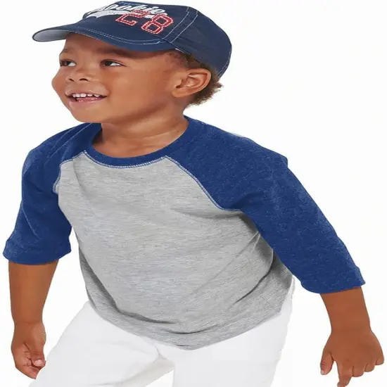 Rabbit Skins&reg; Toddler Baseball Fine Jersey Three-Quarter Sleeve T-Shirt Vn Hthr/ Vn Navy {3}