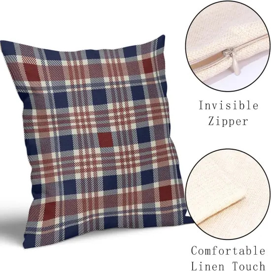 4th of July Plaid Pillow Covers 18x18 Inch Set of 2 {3}