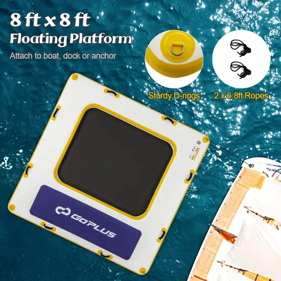 Costway 8 ft x 8 ft Inflatable Floating Dock with Mesh Swim Lounge Removable Insert {5}