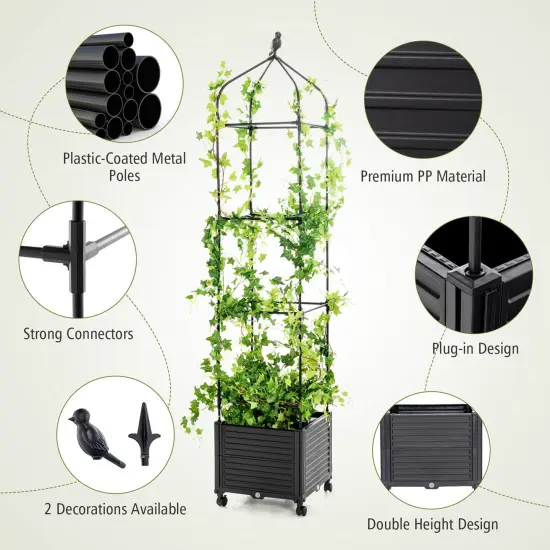 Costway 1/2 PCS Raised Garden Bed Tomato Cage Planter Box with PE-Coated Metal Trelli Wheels {5}