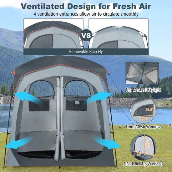 Goplus 2 Room Shower Tent Oversize Privacy Shelter Portable Dressing Toilet Outdoor Gray/Blue/Brown {5}