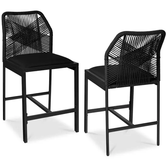 Best Choice Products Set of 2 Indoor Outdoor Counter Height Barstools w/ All-Weather Rope & Aluminum Charcoal/Graphite {7}