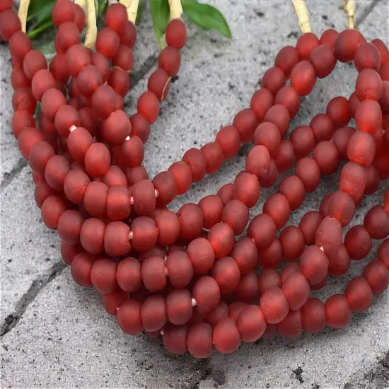 10-11mm Matte Red African Recycled Glass Beads (20" Strand) {1}