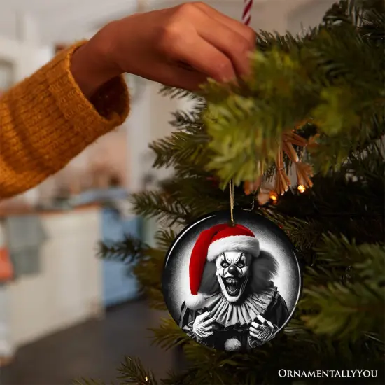 Sinister Santa Clown Ceramic Ornament, Eerie Christmas Decoration for Halloween Tree Circle {6}