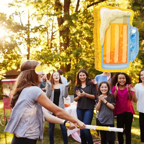Beer Pi&ntilde;ata with Stick and Blindfold Confetti Cheers to Beers Glass Mug Hanging Decoration Mexican Pi&ntilde;atas for Adult Birthday Bachelor Party Game Supplies (Lovely) {3}