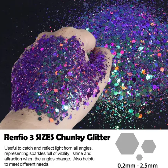 Chameleon Chunky Glitter, Mixed Fine Powder Color Shift 1.75 Oz (50g) PET Flake Purple Green Orange Glitters Sequin Resin Pigment Chip Dust for Slime Painting Craft Hair Nail - Colorful Party {2}