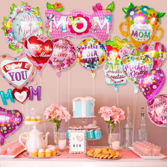 24 Pcs Mothers Day Balloons, Happy Mother's Day Mylar Balloon, Feliz Dia Mama Foil Balloons for Best Mom Ever Mom Party Birthday Decorations Supplies {4}