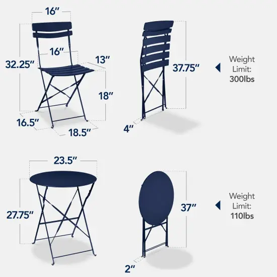 Best Choice Products 3-Piece Small Bistro Set, Folding Patio Furniture Set of 2 Chairs and Table Navy {2}